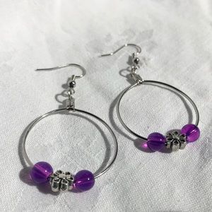 Handmade fishhook earrings- Purple beads and flower charm